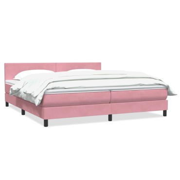 vidaXL Κρεβάτι Boxspring με Στρώμα Ροζ 200x210 εκ. Βελούδινο