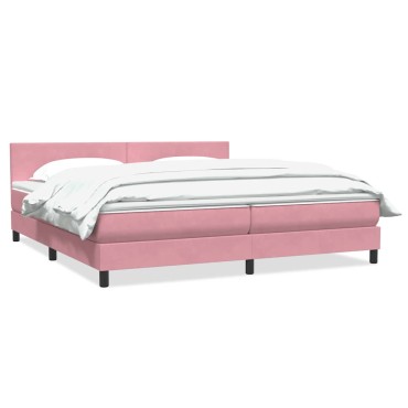 vidaXL Box Spring κρεβάτι με στρώμα ροζ 180x220 cm Βελούδινο