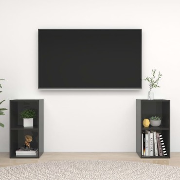 vidaXL Έπιπλα Τηλεόρασης 2 τεμ. Γυαλ. Γκρι 72x35x36,5cm Επεξ. Ξύλο