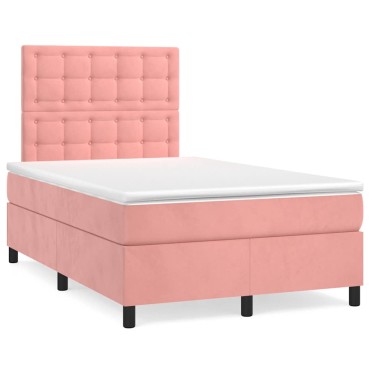vidaXL Κρεβάτι Boxspring με Στρώμα Ροζ 120x190 εκ. Βελούδινο