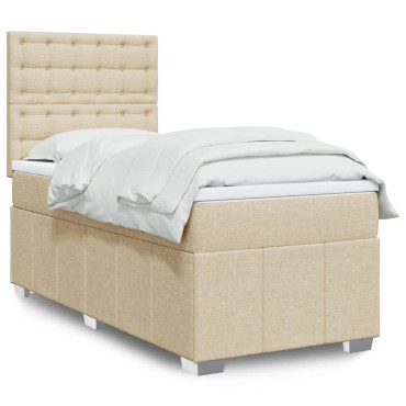vidaXL Κρεβάτι Boxspring με Στρώμα Κρεμ 90x190 εκ.Υφασμάτινο