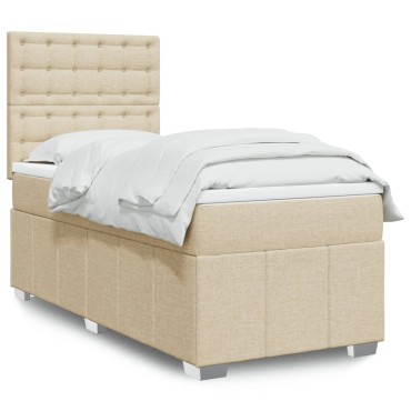 vidaXL Κρεβάτι Boxspring με Στρώμα Κρεμ 90x190 εκ.Υφασμάτινο