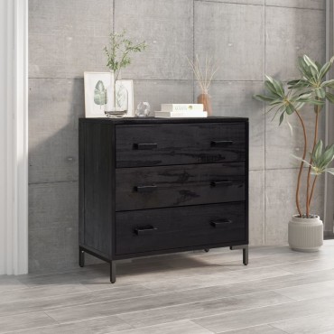 vidaXL Συρταριέρα Μαύρη 75x35x70cm από Μασίφ Ξύλο Πεύκου 1 τεμ.