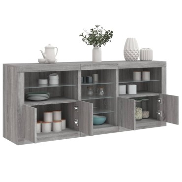 vidaXL Μπουφές με LED Γκρι Sonoma 162x37x67cm 1 τεμ.