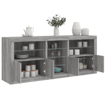 vidaXL Μπουφές με LED Γκρι Sonoma 181,5x37x67cm 1 τεμ.