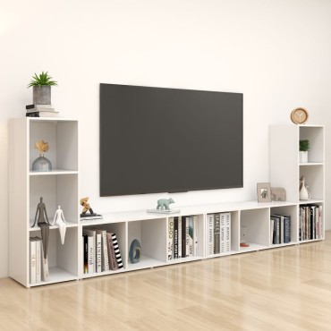 vidaXL Έπιπλα Τηλεόρασης 4 τεμ. Λευκά 107x35x37cm Μοριοσανίδα