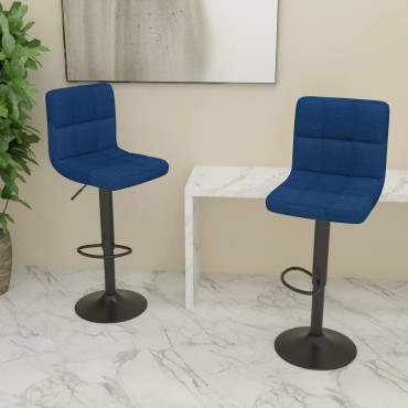 vidaXL Σκαμπό Μπαρ 2 τεμ. Μπλε Υφασμάτινα 40x47x(90-111)cm