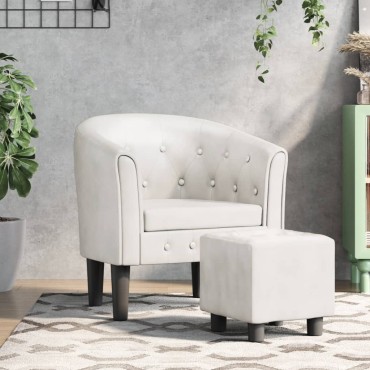 vidaXL Πολυθρόνα Μπάρελ με Υποπόδιο Λευκή από Συνθετικό Δέρμα 46,5x45cm 1 τεμ.