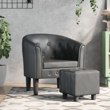 vidaXL Πολυθρόνα Μπάρελ με Υποπόδιο Γκρι από Συνθετικό Δέρμα 46,5x45cm 1 τεμ.