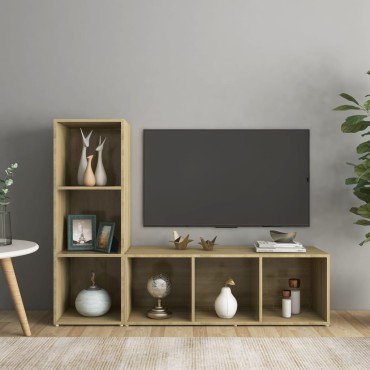 vidaXL Έπιπλα Τηλεόρασης 2 τεμ. Sonoma Δρυς 107x35x37cm Επεξ. Ξύλο