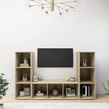 vidaXL Έπιπλα Τηλεόρασης 3 τεμ. Sonoma Δρυς 107x35x37cm Μοριοσανίδα