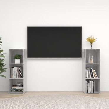 vidaXL Έπιπλα Τηλεόρασης 2 τεμ. Γκρι Σκυρ. 107x35x37cm Μοριοσανίδα