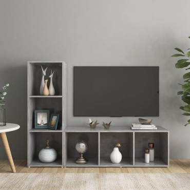vidaXL Έπιπλα Τηλεόρασης 2 τεμ. Γκρι Σκυρ. 107x35x37cm Μοριοσανίδα