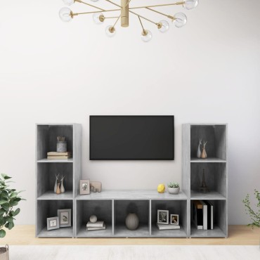 vidaXL Έπιπλα Τηλεόρασης 3 τεμ. Γκρι Σκυρ. 107x35x37cm Μοριοσανίδα