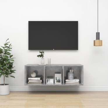 vidaXL Έπιπλο Τηλεόρασης Κρεμαστό Γκρι Σκυρ. 37x37x107cm Επεξ. Ξύλο