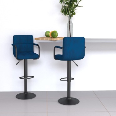 vidaXL Σκαμπό Μπαρ 2 τεμ. Μπλε Βελούδινα 48x47x(90-111)cm