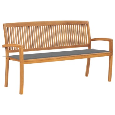 vidaXL Παγκάκι Κήπου Στοιβαζόμενο Μασίφ Ξύλο Teak & Μαξιλάρι 159x57,5x90cm 1 τεμ.
