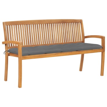 vidaXL Παγκάκι Κήπου Στοιβαζόμενο Μασίφ Ξύλο Teak & Μαξιλάρι 159x57,5x90cm 1 τεμ.