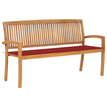 vidaXL Παγκάκι Κήπου Στοιβαζόμενο Μασίφ Ξύλο Teak & Μαξιλάρι 159x57,5x90cm 1 τεμ.