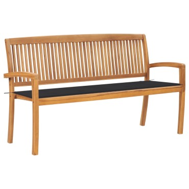 vidaXL Παγκάκι Κήπου Στοιβαζόμενο Μασίφ Ξύλο Teak & Μαξιλάρι 159x57,5x90cm 1 τεμ.