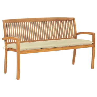 vidaXL Παγκάκι Κήπου Στοιβαζόμενο Μασίφ Ξύλο Teak & Μαξιλάρι 159x57,5x90cm 1 τεμ.
