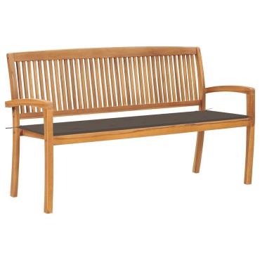 vidaXL Παγκάκι Κήπου Στοιβαζόμενο Μασίφ Ξύλο Teak & Μαξιλάρι 159x57,5x90cm 1 τεμ.