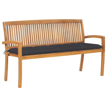 vidaXL Παγκάκι Κήπου Στοιβαζόμενο Μασίφ Ξύλο Teak & Μαξιλάρι 159x57,5x90cm 1 τεμ.