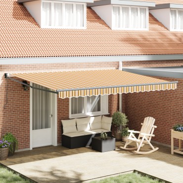 vidaXL Χειροκίνητη Αναδιπλούμενη Τέντα Ριγέ 450x300 cm