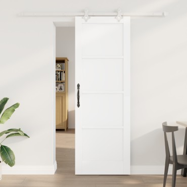 vidaXL Συρόμενη Πόρτα με Σετ Εξαρτημάτων Λευκή 73.5x211 εκ Συμπαγές Ξύλο Πεύκου