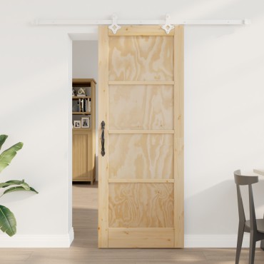 vidaXL Συρόμενη Πόρτα με Σετ Εξαρτημάτων 78x202 εκ. Μασίφ Ξύλο Πεύκου