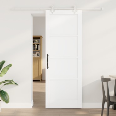 vidaXL Συρόμενη Πόρτα με Σύνολο Υλικών Λευκή 78x211 εκ. Συμπαγές Ξύλο Πεύκου