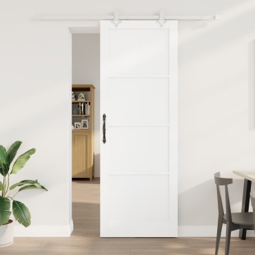 vidaXL Συρόμενη Πόρτα με Σετ Υλικών Λευκή 83x232 εκ. Συμπαγές Ξύλο Πεύκου