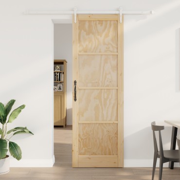 vidaXL Συρόμενη Πόρτα με Σετ Εξαρτημάτων 78x232 εκ. Μασίφ Ξύλο Πεύκου