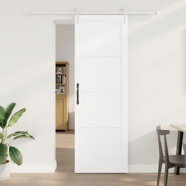 vidaXL Συρόμενη Πόρτα με Σετ Εξαρτημάτων Λευκή 78x232 εκ. Στερεό Ξύλο Πεύκου