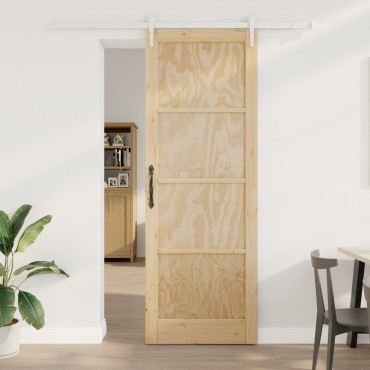 vidaXL Συρόμενη Πόρτα με Σετ Εξαρτημάτων 83x232 εκ. Μασίφ Ξύλο Πεύκου