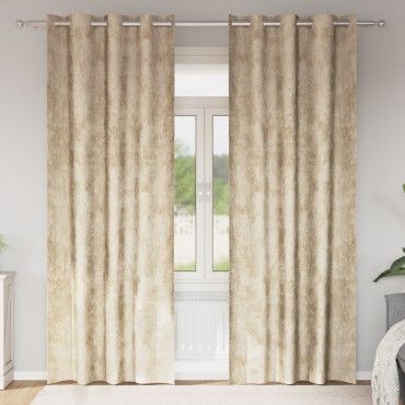 vidaXL Βελούδινες Κουρτίνες 2 τμχ. Κρεμ 225x140cm Βελούδο