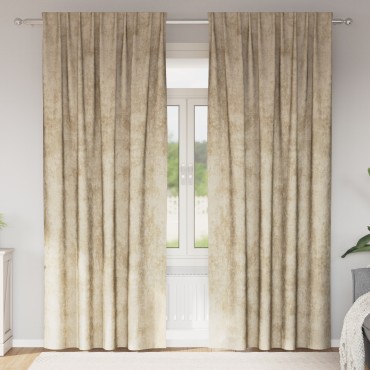 vidaXL Βελούδινες Κουρτίνες 2 τμχ. Κρεμ 225x140cm Βελούδο