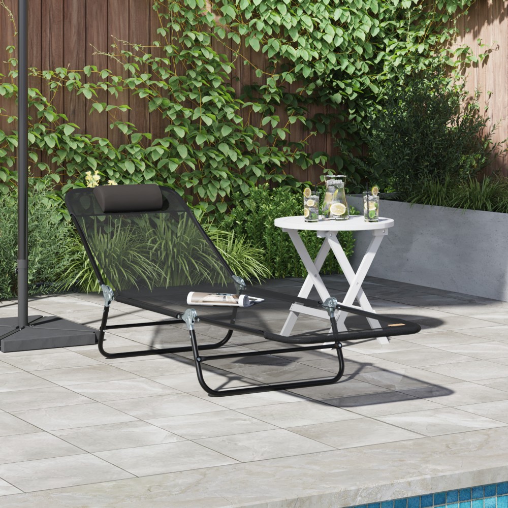 vidaXL Πτυσσόμενη ξαπλώστρα Μαύρο 182x55x85,5cm Textilene