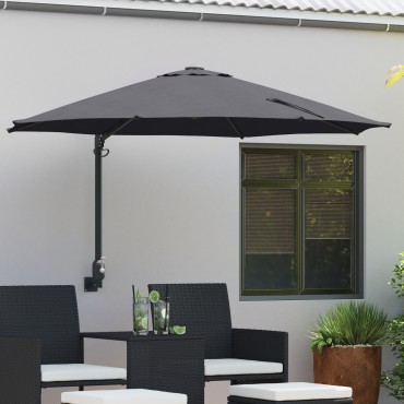 vidaXL Ομπρέλα Στο Patio Ανθρακί Χάλυβας με Επίστρωση Πούδρας, Πολυεστέρας