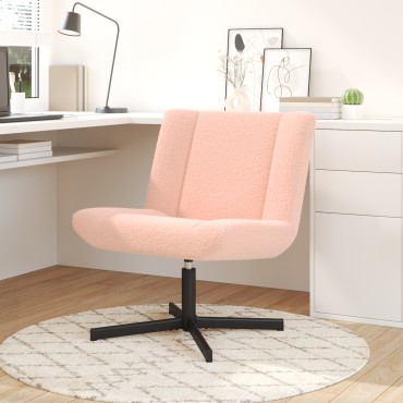 vidaXL Περιστρεφόμενη καρέκλα Ροζ 63x75x76cm Δέρμα Πρόβατου