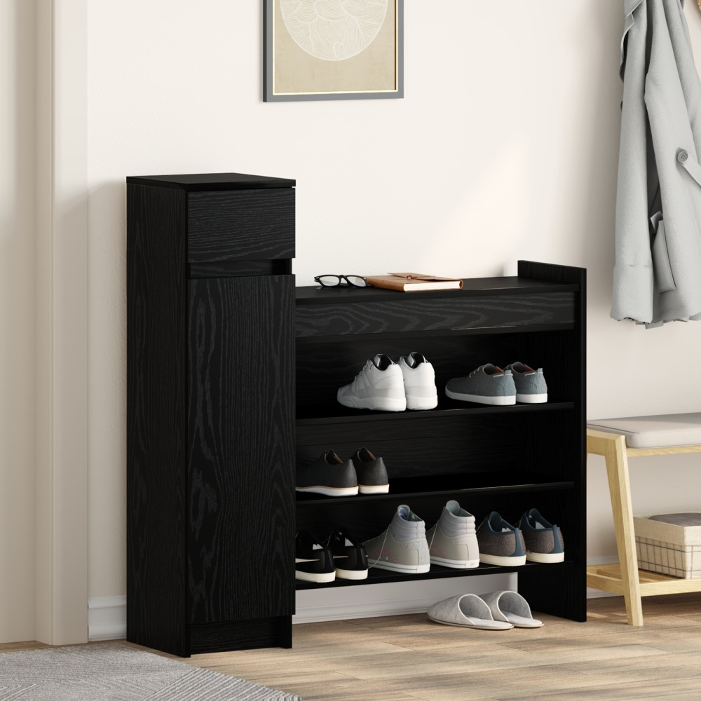 vidaXL ντουλάπι παπουτσιών Μαύρος Δρυς 100.5x28x100cm από επεξεργασμένο ξύλο