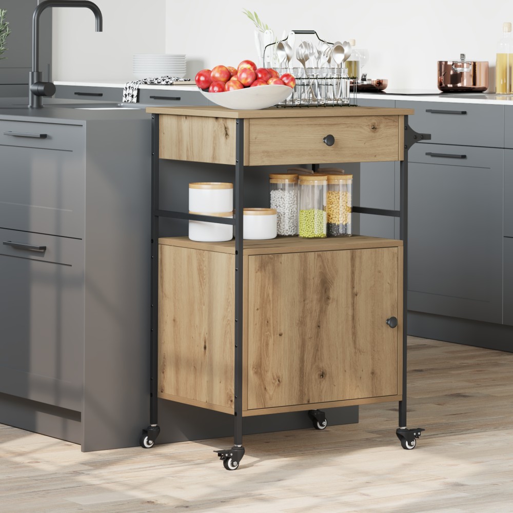vidaXL Καρότσι Κουζίνας Ξύλο Καλλιτέχνη 56x43x89.5cm 1 τεμ.