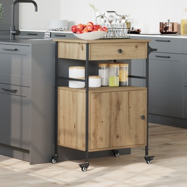 vidaXL Καρότσι Κουζίνας Ξύλο Καλλιτέχνη 56x43x89.5cm 1 τεμ.