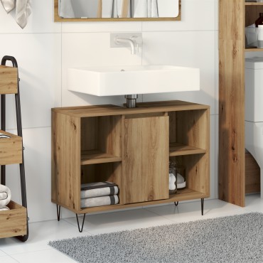vidaXL Μονάδα Vanity Μπάνιου Μασίφ Δρυς Επεξεργασμένο Ξύλο Μεσαίο