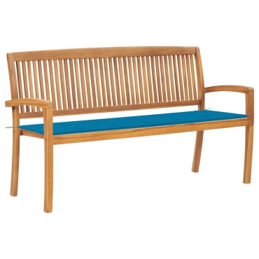 vidaXL Παγκάκι Κήπου Στοιβαζόμενο Μασίφ Ξύλο Teak & Μαξιλάρι 159x57,5x90cm 1 τεμ.