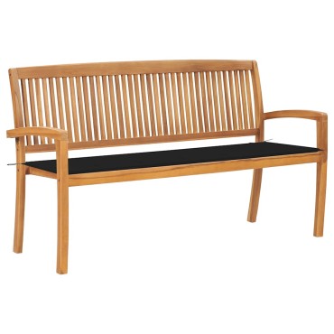 vidaXL Παγκάκι Κήπου Στοιβαζόμενο Μασίφ Ξύλο Teak & Μαξιλάρι 159x57,5x90cm 1 τεμ.