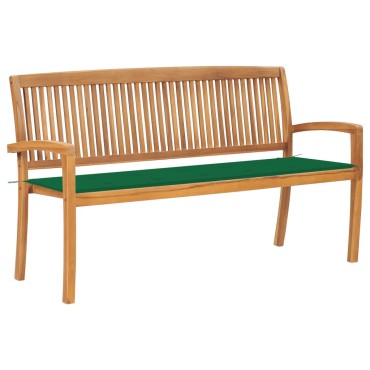 vidaXL Παγκάκι Κήπου Στοιβαζόμενο Μασίφ Ξύλο Teak & Μαξιλάρι 159x57,5x90cm 1 τεμ.