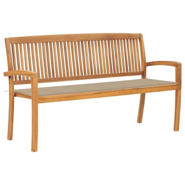 vidaXL Παγκάκι Κήπου Στοιβαζόμενο Μασίφ Ξύλο Teak & Μαξιλάρι 159x57,5x90cm 1 τεμ.