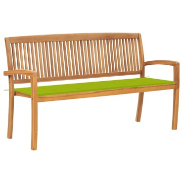 vidaXL Παγκάκι Κήπου Στοιβαζόμενο Μασίφ Ξύλο Teak & Μαξιλάρι 159x57,5x90cm 1 τεμ.