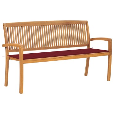 vidaXL Παγκάκι Κήπου Στοιβαζόμενο Μασίφ Ξύλο Teak & Μαξιλάρι 159x57,5x90cm 1 τεμ.
